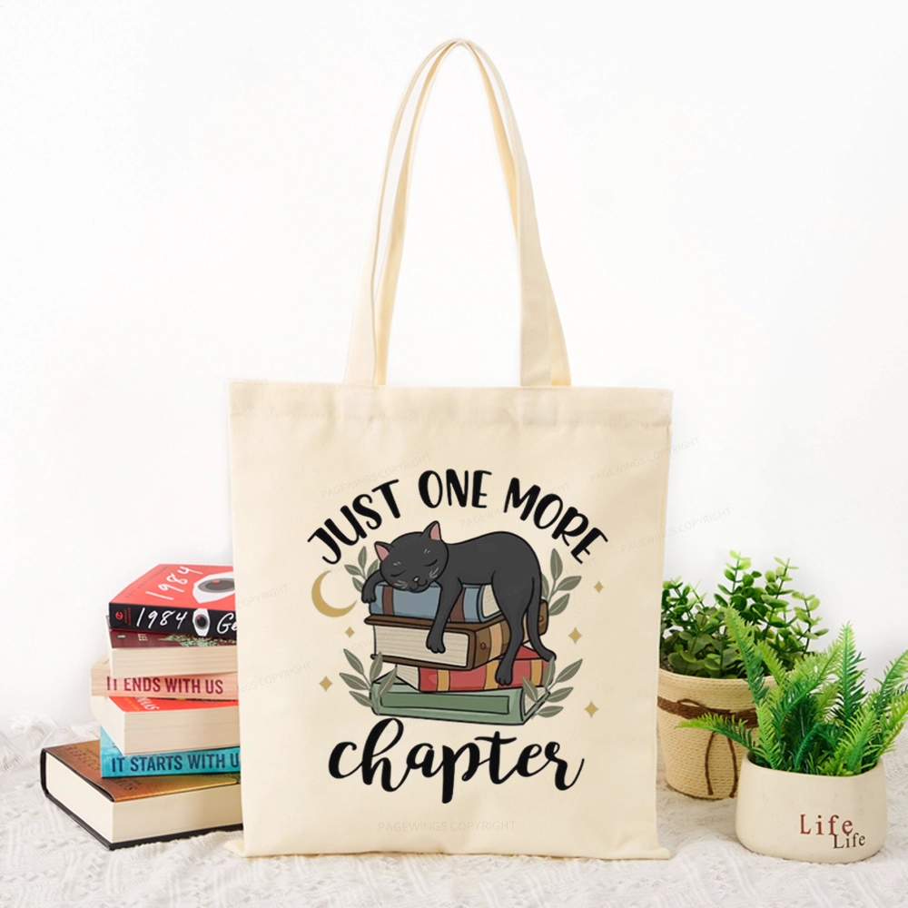 Pagewings Just One More Chapter Adorable Cat Tote Bag