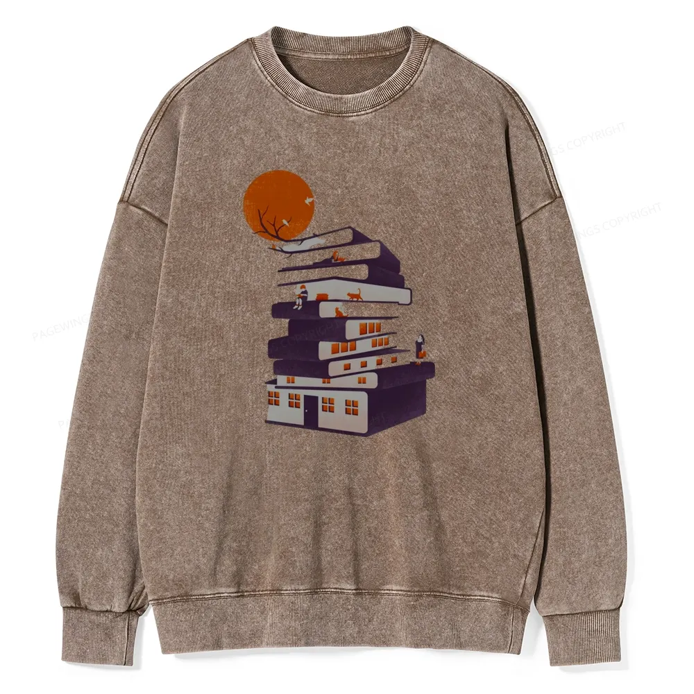 Pagewings Book House Unisex Washed Sweatshirt