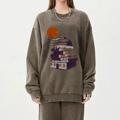 Pagewings Book House Unisex Washed Sweatshirt