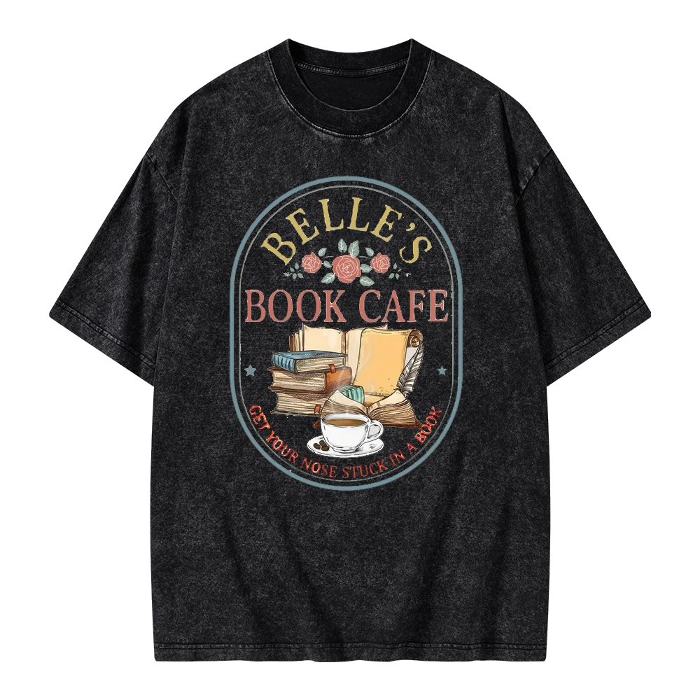 Pagewings Belles Book Cafe Unisex Washed T-shirt
