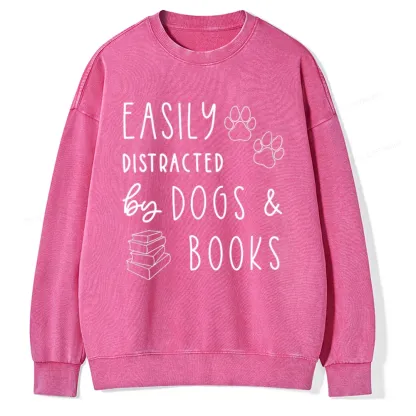 Pagewings Dogs And Books Unisex Washed Sweatshirt