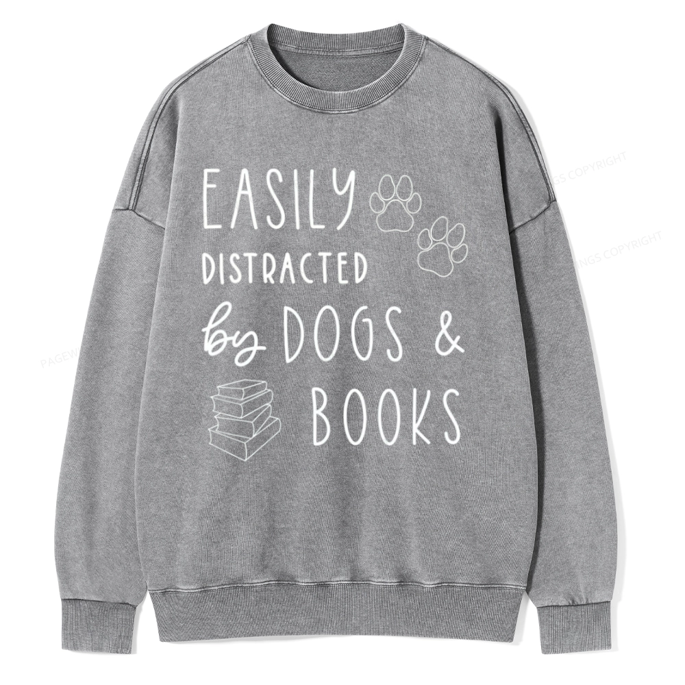 Pagewings Dogs And Books Unisex Washed Sweatshirt