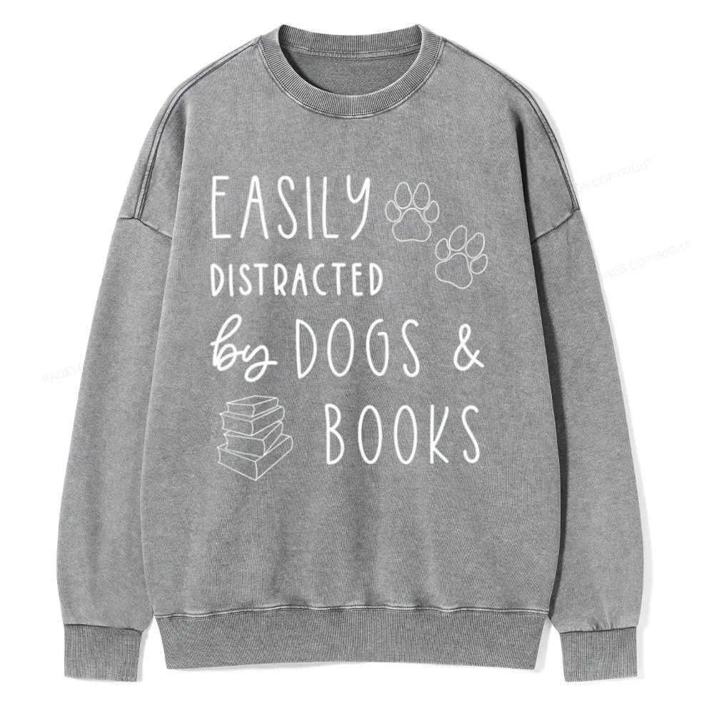 Pagewings Dogs And Books Unisex Washed Sweatshirt