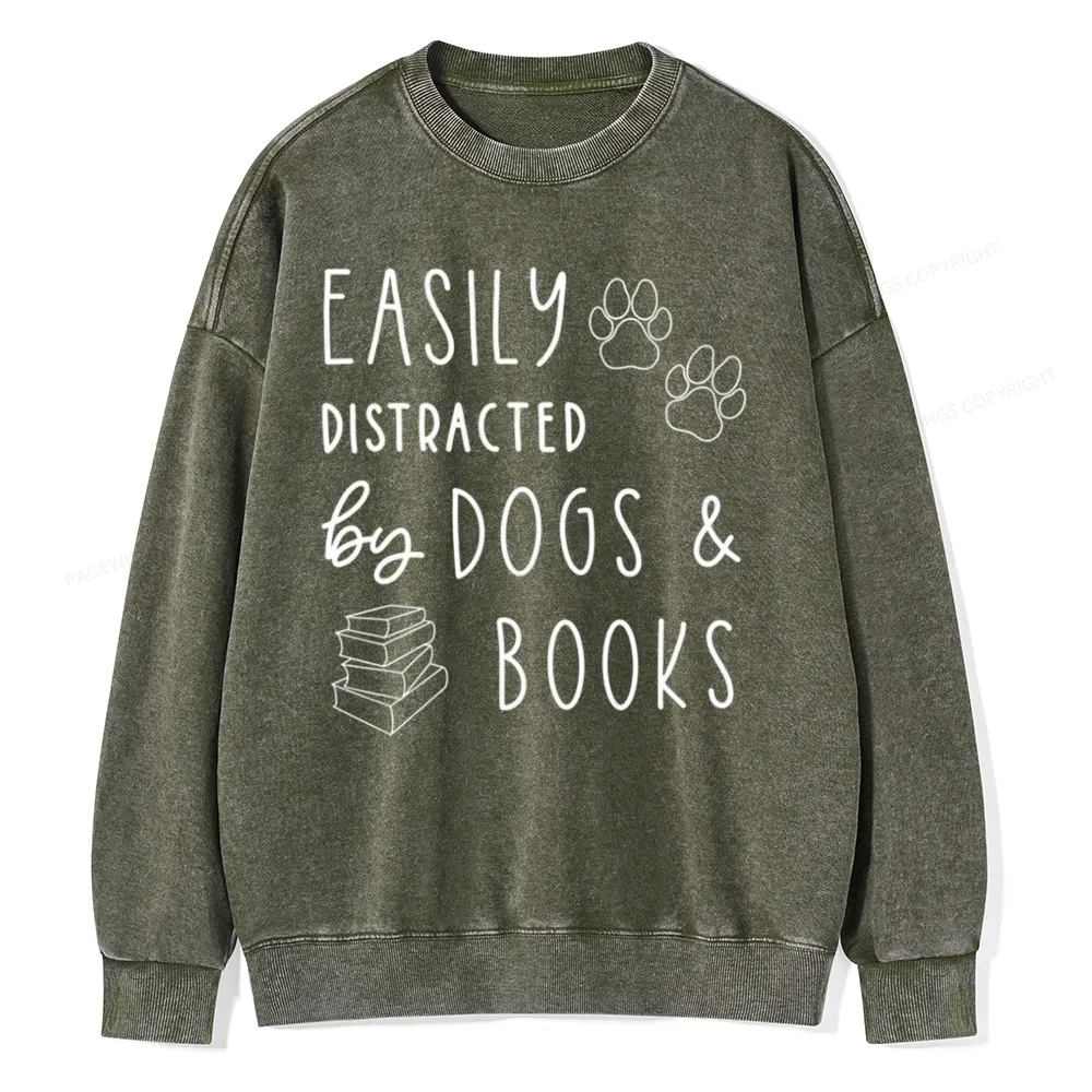 Pagewings Dogs And Books Unisex Washed Sweatshirt