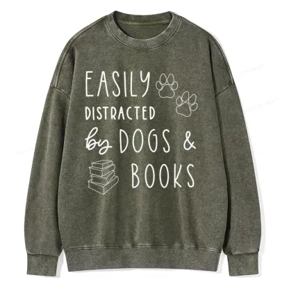 Pagewings Dogs And Books Unisex Washed Sweatshirt