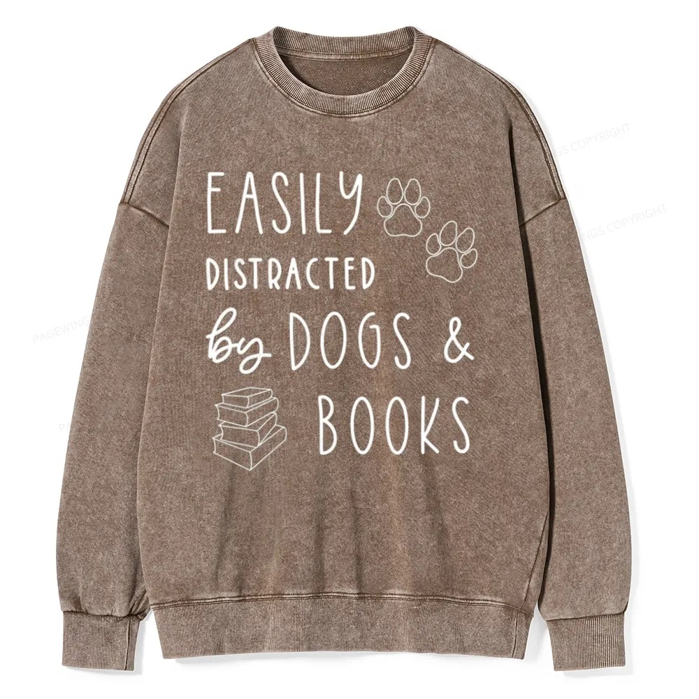 Pagewings Dogs And Books Unisex Washed Sweatshirt
