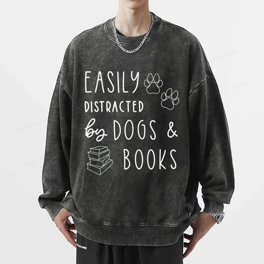Pagewings Dogs And Books Unisex Washed Sweatshirt