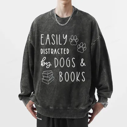 Pagewings Dogs And Books Unisex Washed Sweatshirt