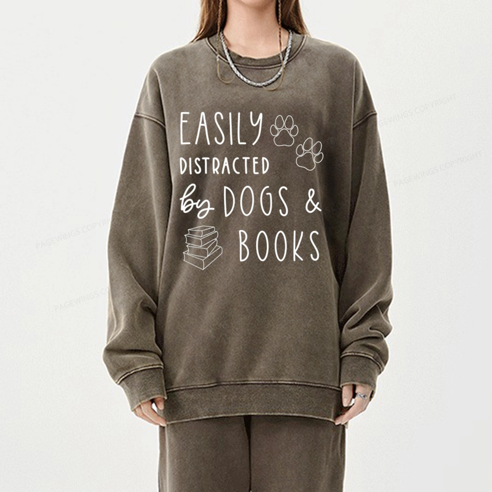 Pagewings Dogs And Books Unisex Washed Sweatshirt
