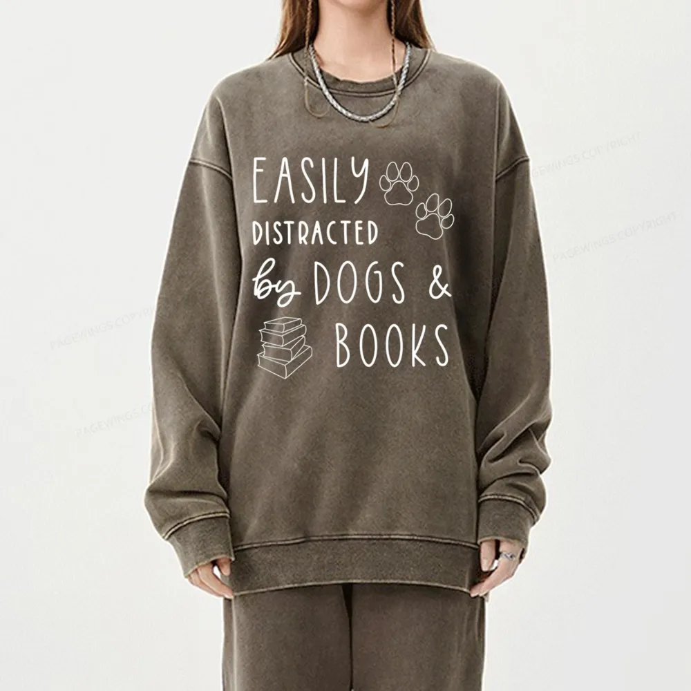 Pagewings Dogs And Books Unisex Washed Sweatshirt