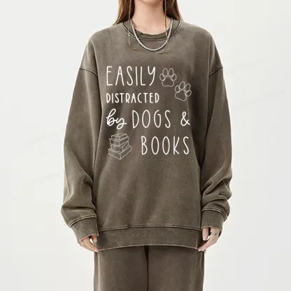Pagewings Dogs And Books Unisex Washed Sweatshirt