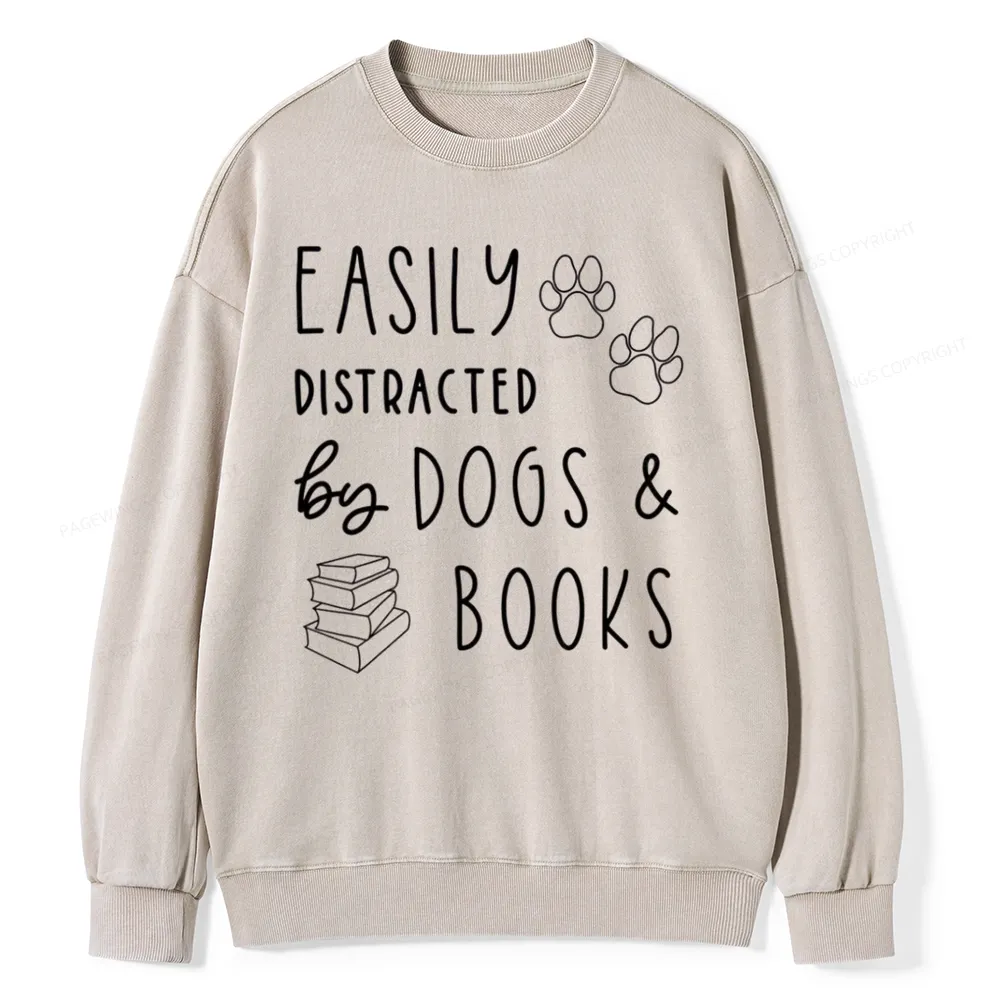Pagewings Dogs And Books Unisex Washed Sweatshirt