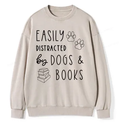 Pagewings Dogs And Books Unisex Washed Sweatshirt