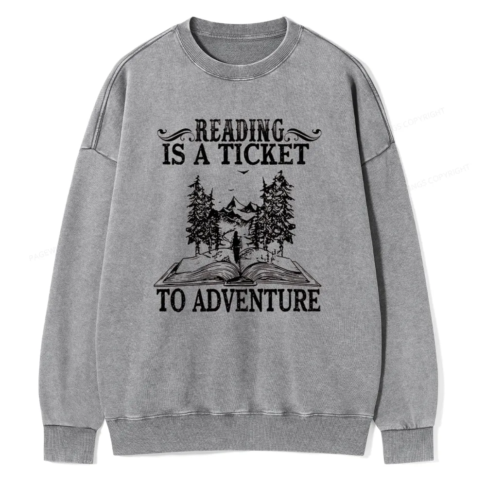 Pagewings A Ticket To Adventure Unisex Washed Sweatshirt