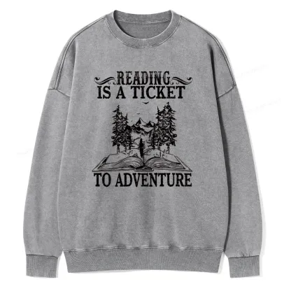 Pagewings A Ticket To Adventure Unisex Washed Sweatshirt