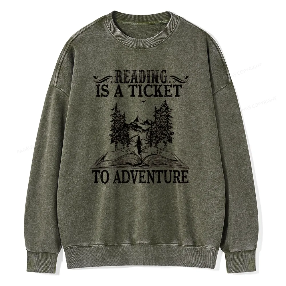 Pagewings A Ticket To Adventure Unisex Washed Sweatshirt