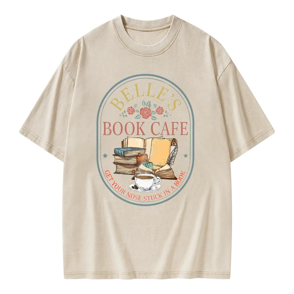 Pagewings Belles Book Cafe Unisex Washed T-shirt