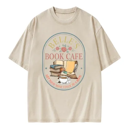 Pagewings Belles Book Cafe Unisex Washed T-shirt