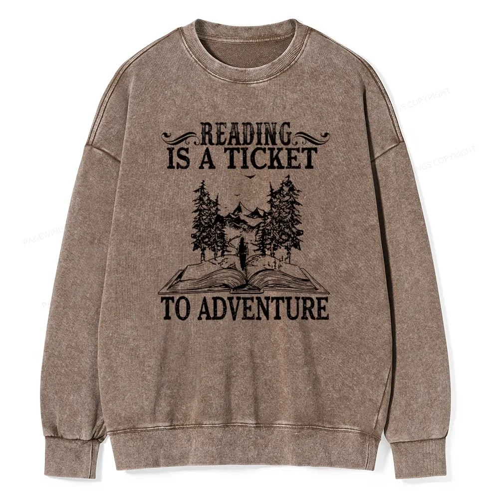 Pagewings A Ticket To Adventure Unisex Washed Sweatshirt