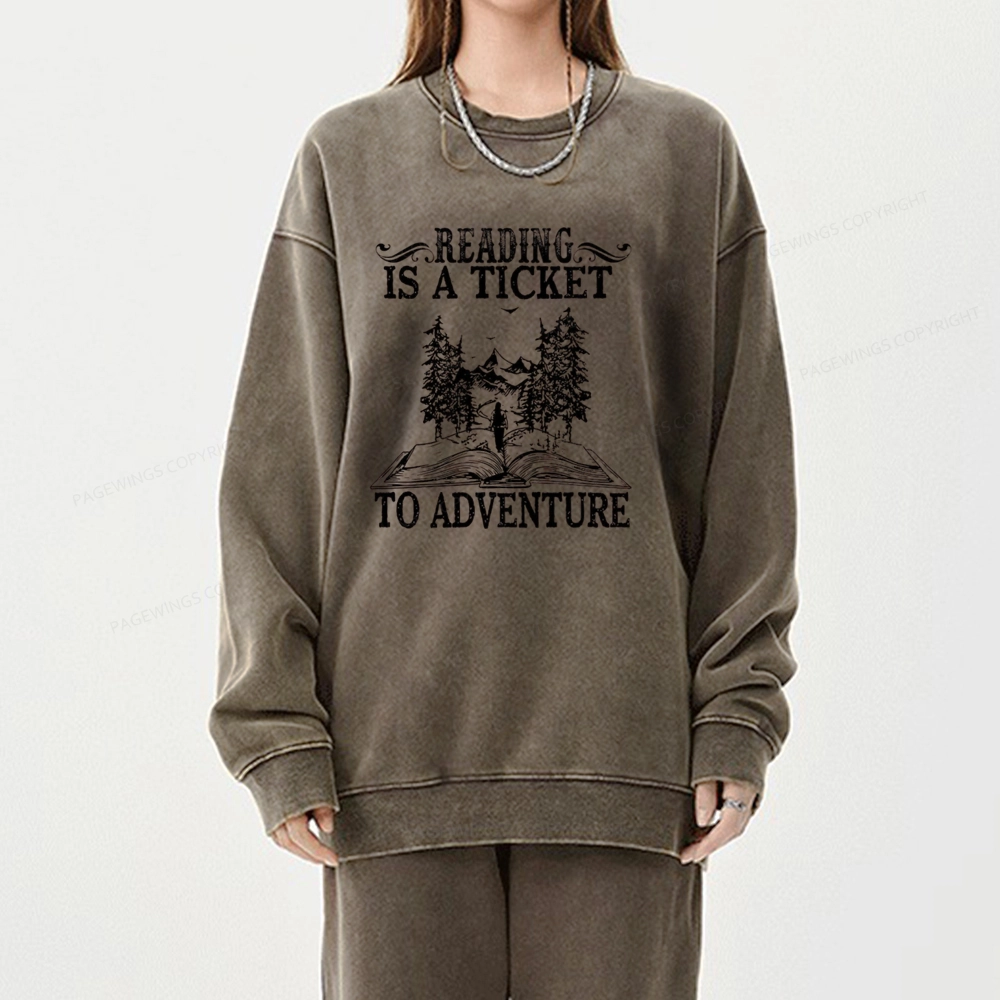 Pagewings A Ticket To Adventure Unisex Washed Sweatshirt