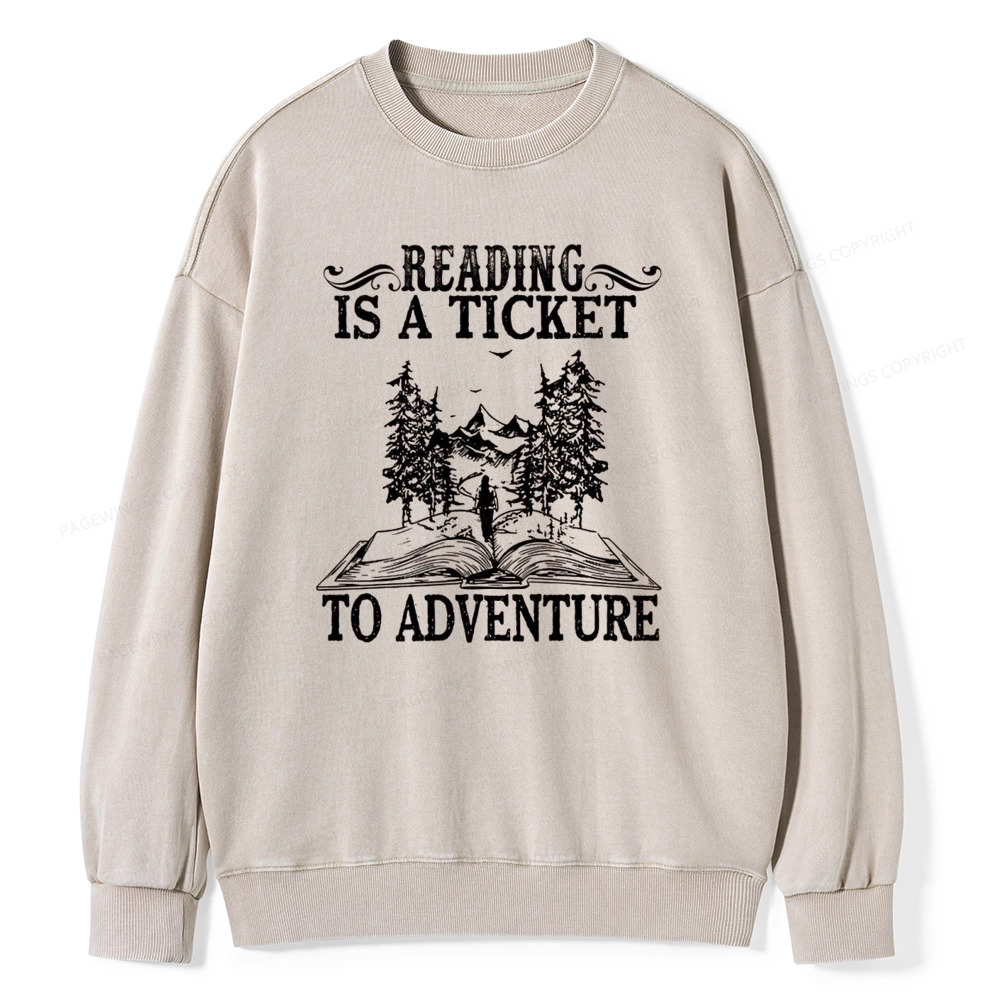Pagewings A Ticket To Adventure Unisex Washed Sweatshirt