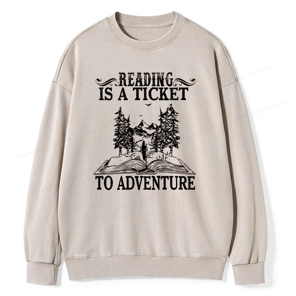 Pagewings A Ticket To Adventure Unisex Washed Sweatshirt