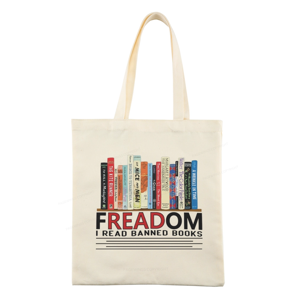 Pagewings Freadom I Read Banned Books Tote Bag