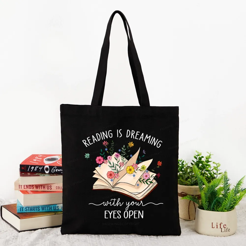 Pagewings Reading Is Dreaming With Your Eyes Open Tote Bag