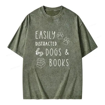 Pagewings Dogs And Books Unisex Unisex Washed T-shirt