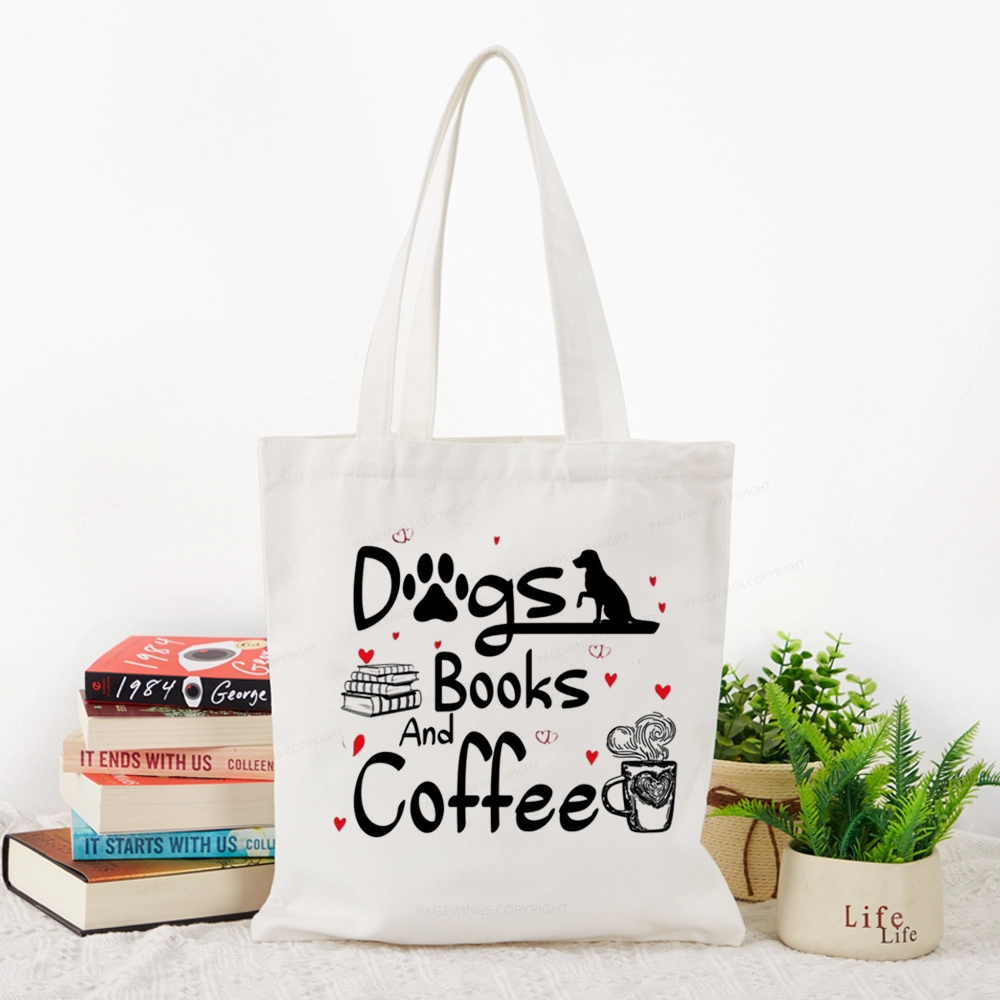 Pagewings Dogs Books And Coffee Tote Bag