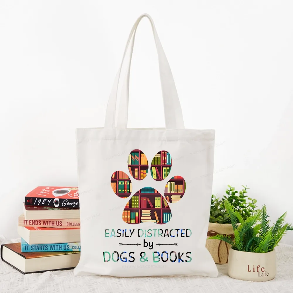 Pagewings Easily Distracted By Dogs And Books Tote Bag