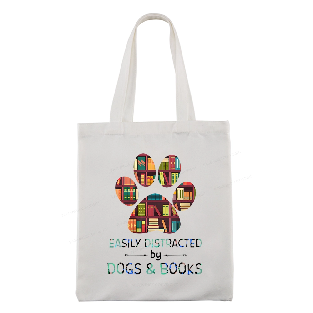 Pagewings Easily Distracted By Dogs And Books Tote Bag