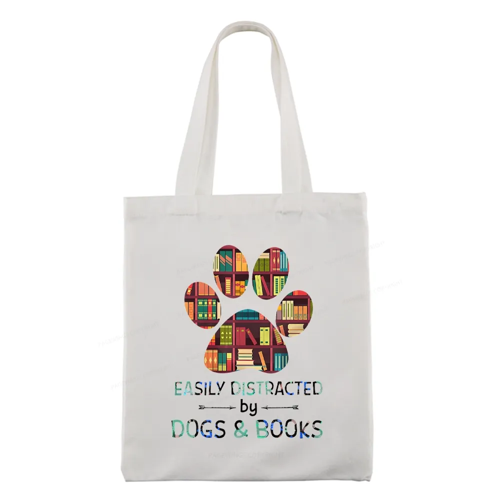 Pagewings Easily Distracted By Dogs And Books Tote Bag
