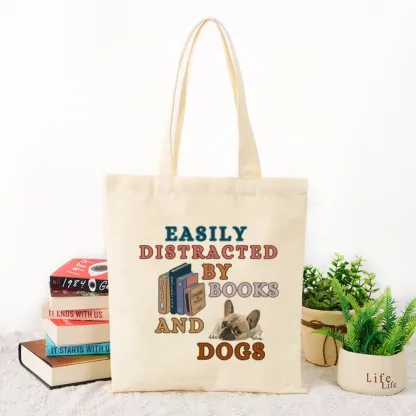 Pagewings Easily Distracted By Books And Dogs Tote Bag