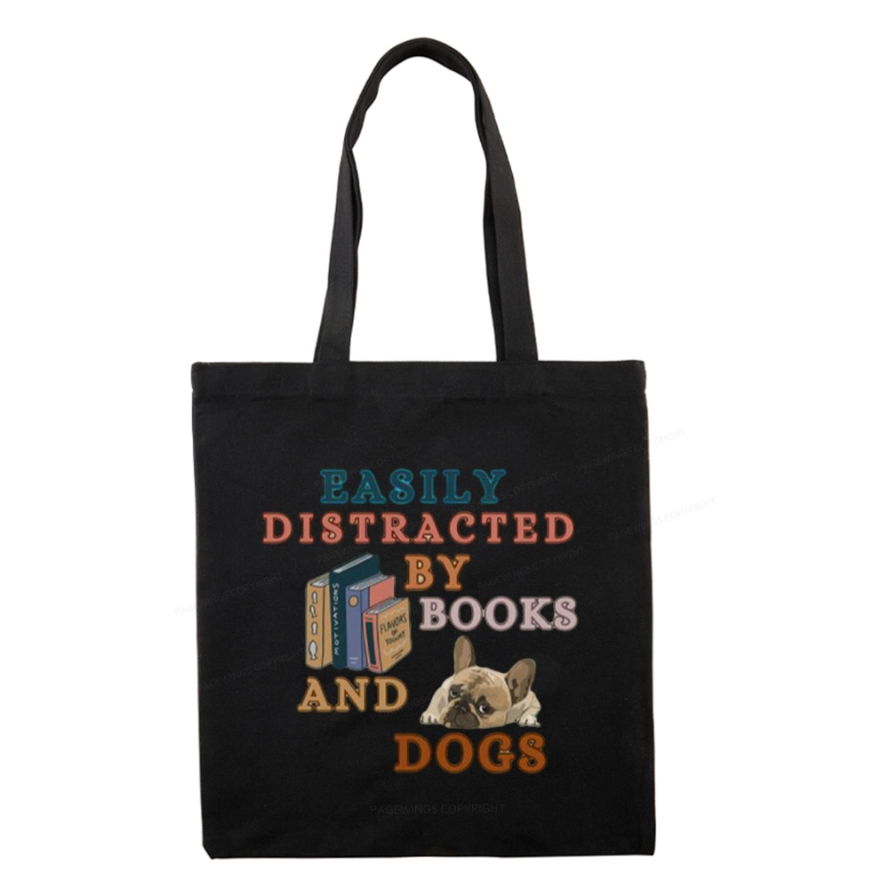 Pagewings Easily Distracted By Books And Dogs Tote Bag
