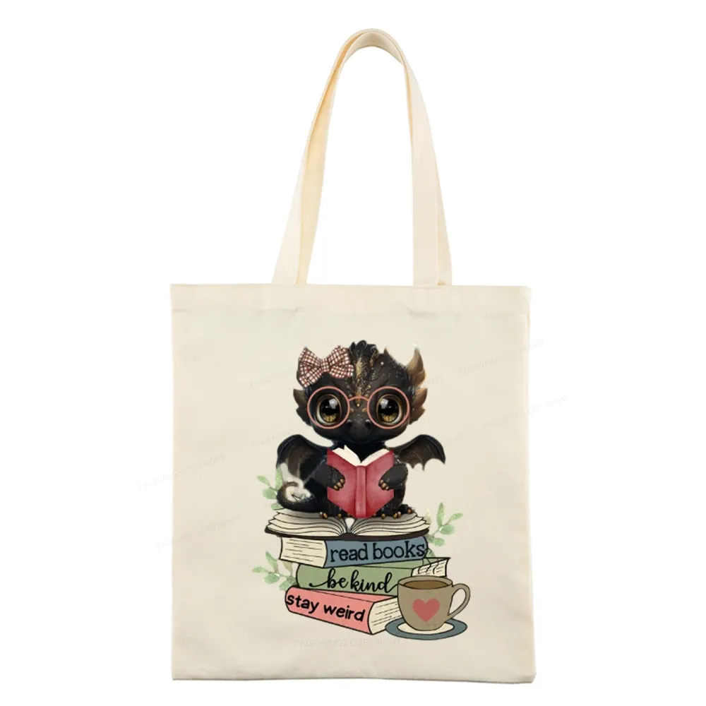 Pagewings Cute Dragon Read Books Be Kind Stay Weird Tote Bag