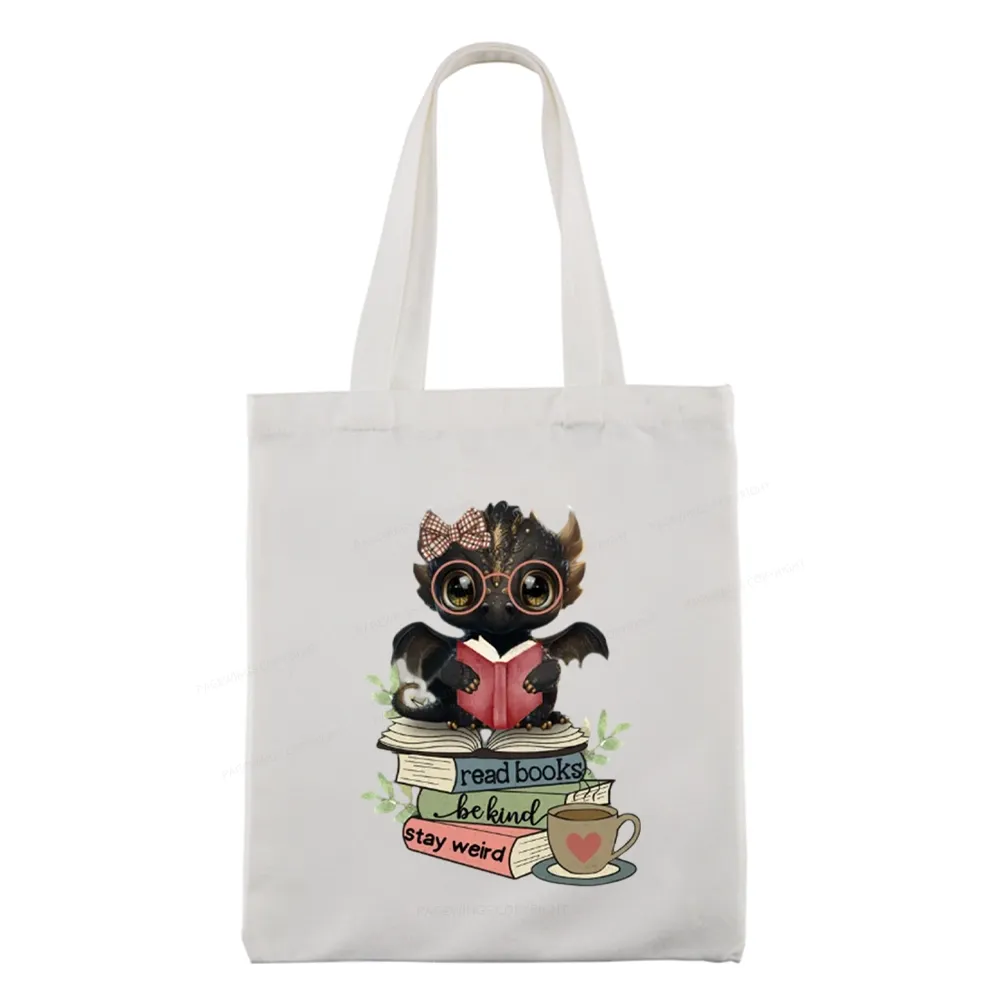 Pagewings Cute Dragon Read Books Be Kind Stay Weird Tote Bag