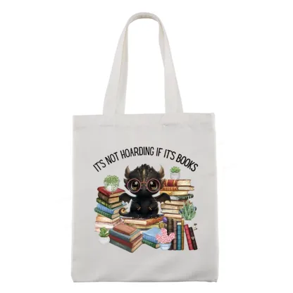 Pagewings Not Hoarding Books Cute Dragon Reading Tote Bag