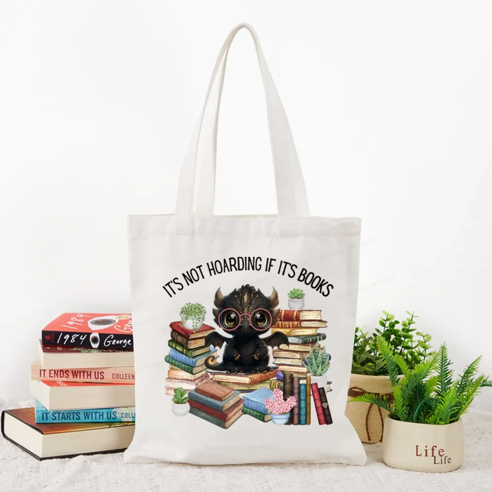 Pagewings Not Hoarding Books Cute Dragon Reading Tote Bag