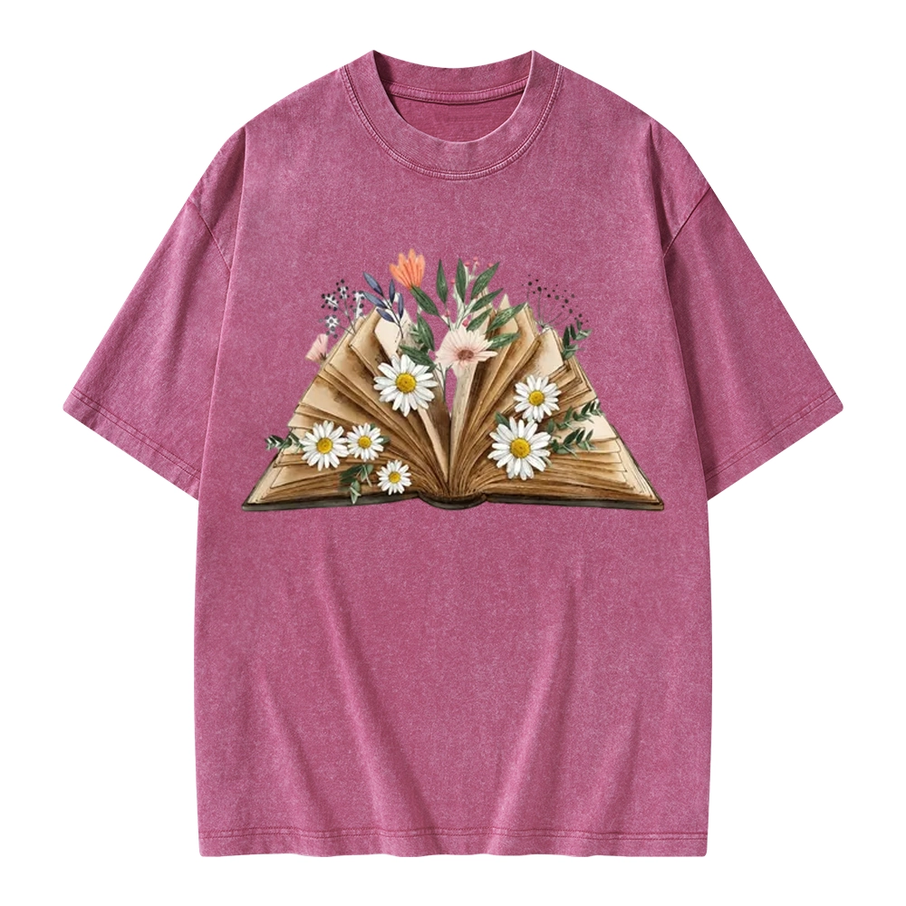 Pagewings Reading Flower Book Unisex Washed T-shirt