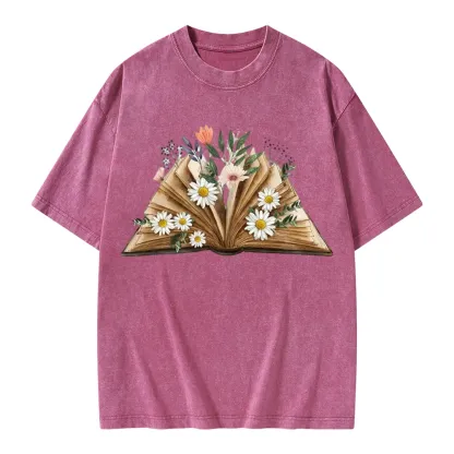 Pagewings Reading Flower Book Unisex Washed T-shirt