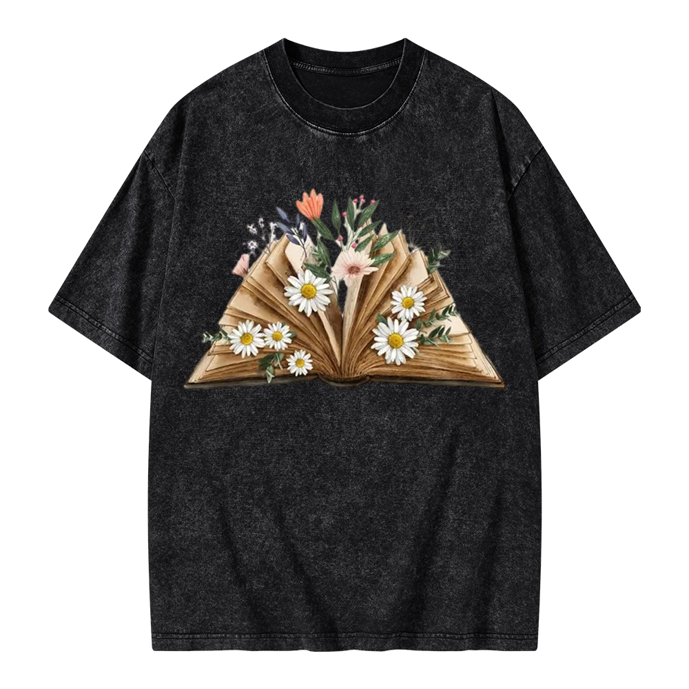 Pagewings Reading Flower Book Unisex Washed T-shirt