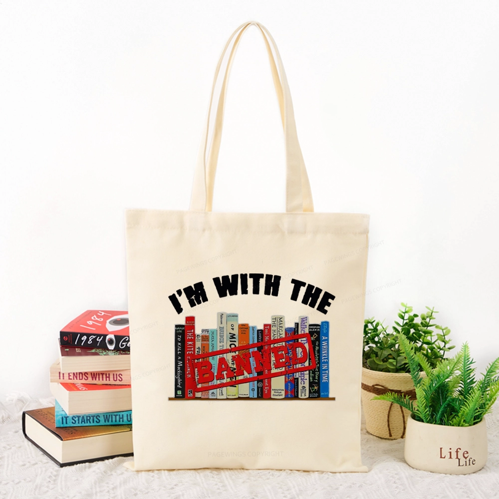 Pagewings I'm With The Banned Funny Book Tote Bag
