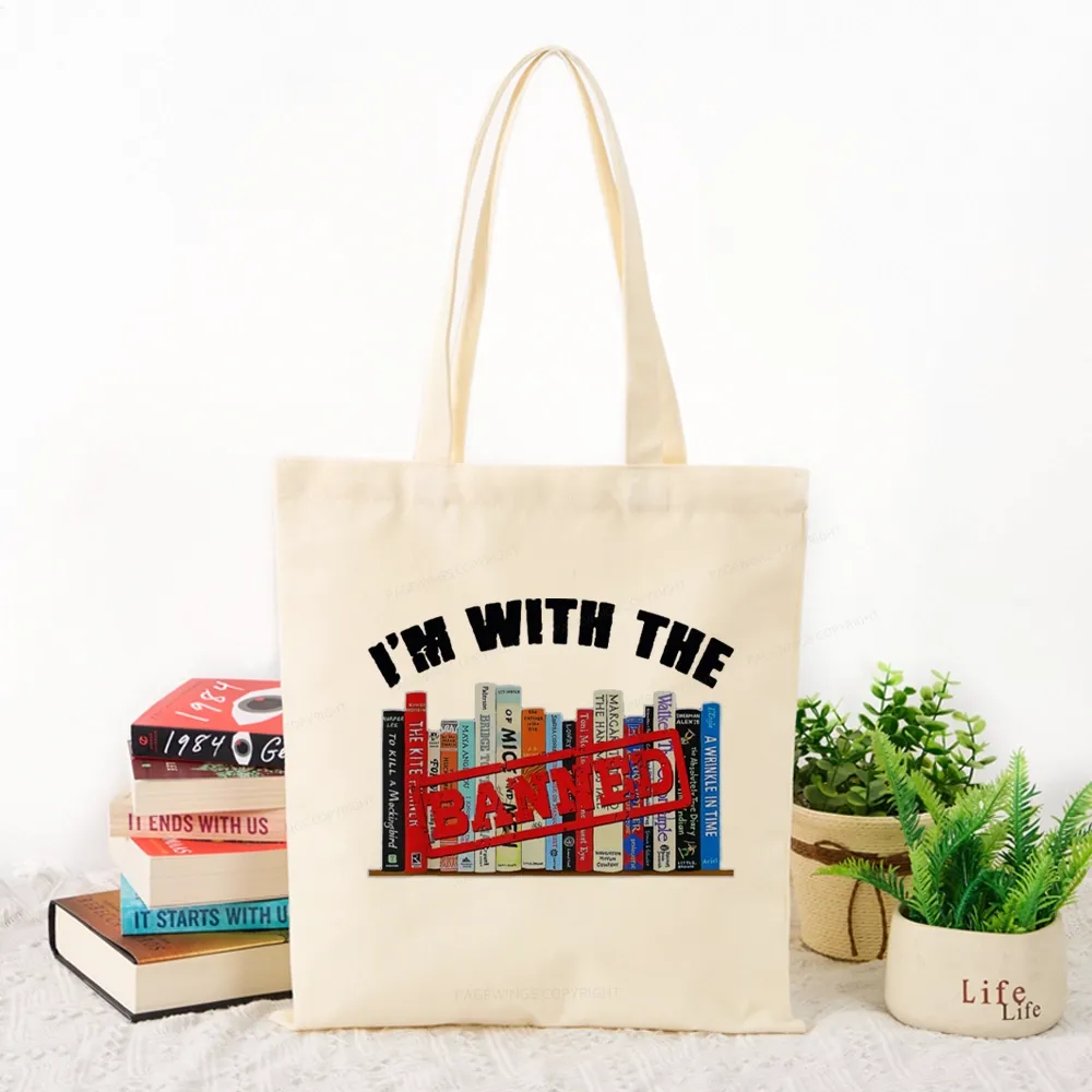Pagewings I'm With The Banned Funny Book Tote Bag