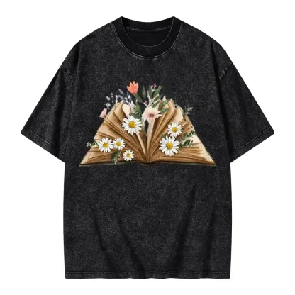 Pagewings Reading Flower Book Unisex Washed T-shirt