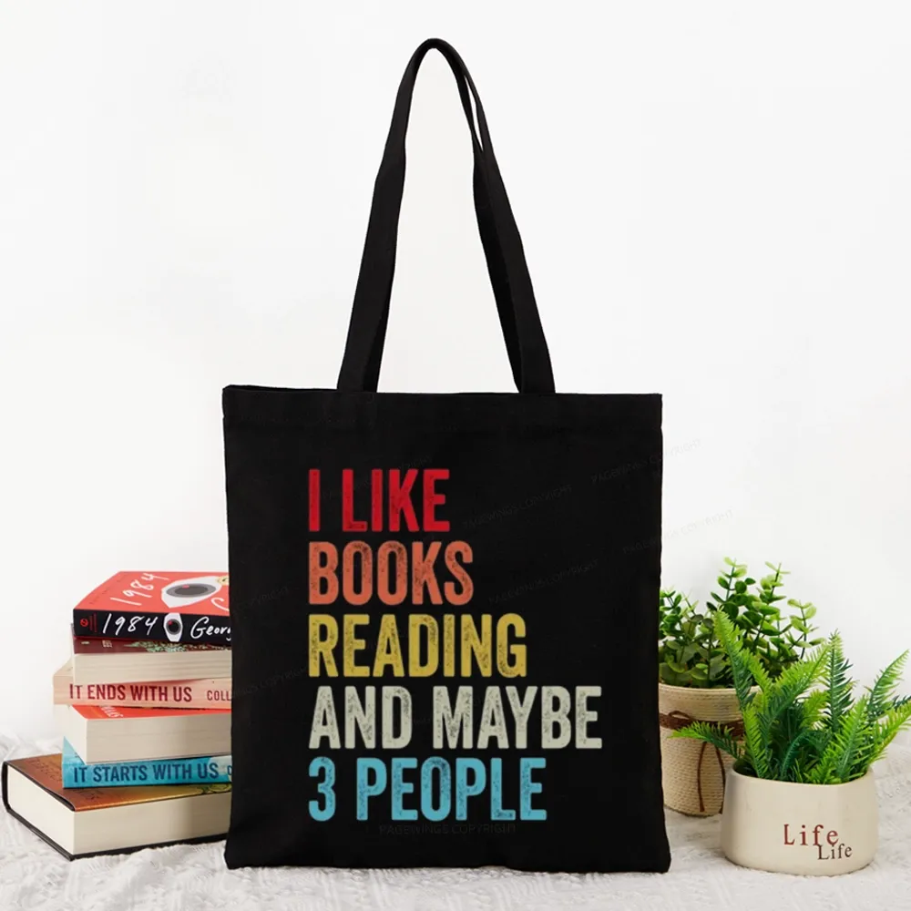 Pagewings I Like Books Reading And Maybe Three People Tote Bag