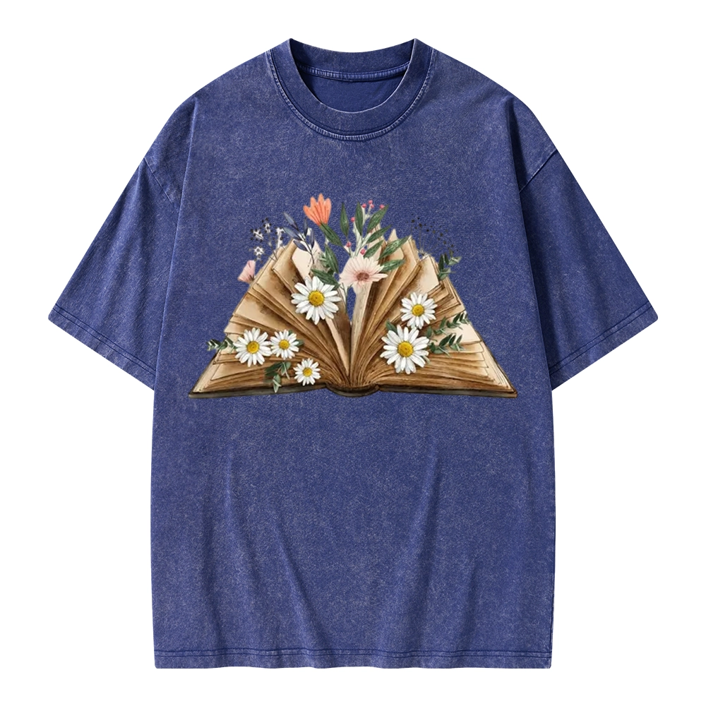 Pagewings Reading Flower Book Unisex Washed T-shirt