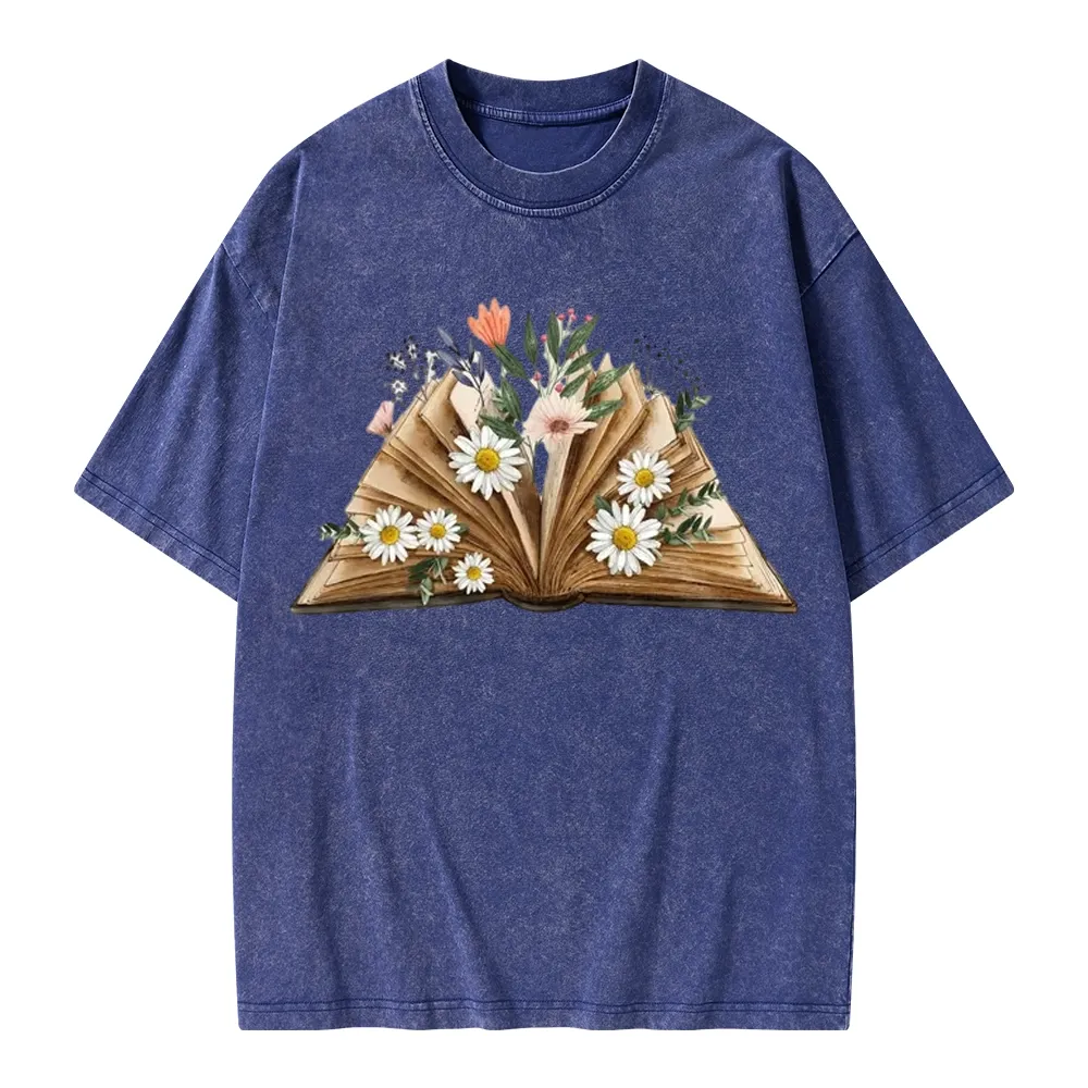 Pagewings Reading Flower Book Unisex Washed T-shirt