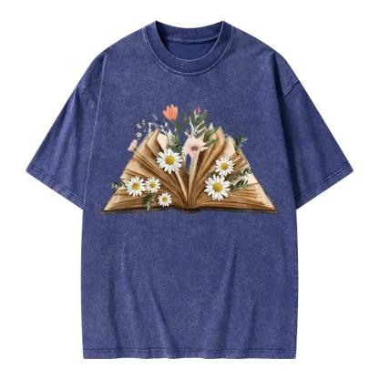 Pagewings Reading Flower Book Unisex Washed T-shirt