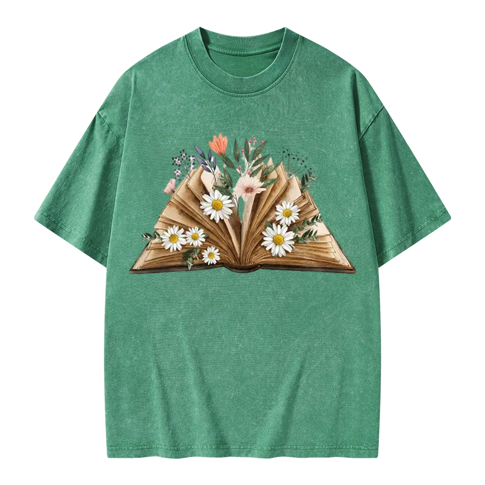 Pagewings Reading Flower Book Unisex Washed T-shirt
